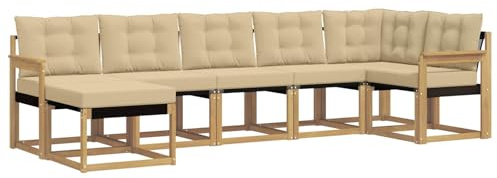 vidaXL Outdoor-Sofagarnitur mit Kissen 7 pcs Weiß und Beige, Moderne Loungemöbel für draußen, wetterfestes Sofa, Bequeme Sitzgelegenheit, minimalistisches Gartenmöbel