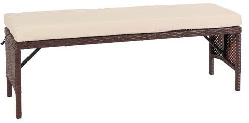 PROREGAL Poly-Rattan Sitzbank | HxBxT 35x112x30cm | Gartenbank Rattanbank | Braun | Kissen Creme | Gastronomie