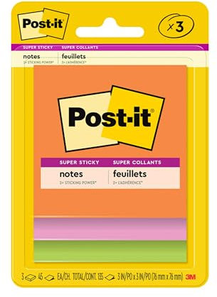 Post-it® Super Sticky 3x3 Ultra Colour Pads, 3pack