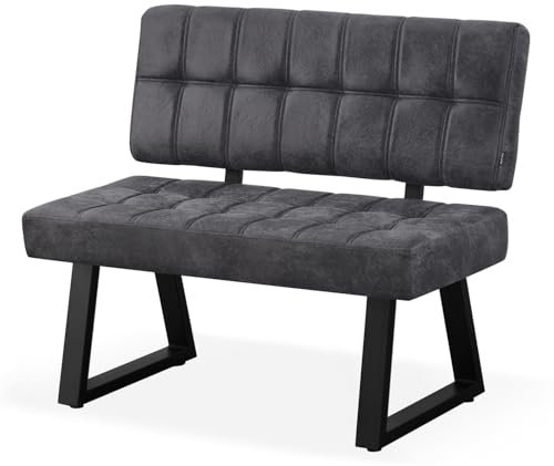 B&D home® Sitzbank Sigfrid – Esszimmerbank mit Lehne,Pflegeleichter Bezug in Wildleder Optik Anthrazit, Kaltschaum-Polsterung, platzsparend, für Esszimmer, Küche & Flur, 100 cm