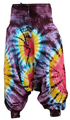 SHOPOHOLIC FASHION Hippie Bunt Batik Baggy Haremshose, Locker Sitzend Hose - gelb Mix, One Size