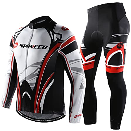 sponeed Fahrradbekleidung für Herren, langärmelig, Mountainbike, Rennrad, Trikots, gepolsterte Hose, Biking-Outfits, Langes Set, X-Large