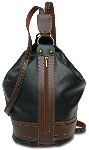 Caspar TL721 3-in-1 mittelgroßer Leder Rucksack Schultertasche Cross Body Bag, Farbe:schwarz, Größe:One Size