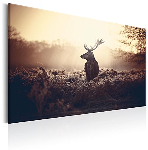 murando - Wandbilder XXL Hirsch 120x80 cm 1 tlg - Wand Deko Vlies Leinwand Bilder Groß Wanddeko Wohnzimmer Schlafzimmer Kunstdrucke - Natur Tier Landschaft g-B-0046-b-d