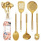 Stainless Steel Cooking Utensils Set - 5 PC for Modern Cooking & Serving - Dishwasher Safe Ladle, Serving Spoon & More - Luxury Brass Kitchen Utensils for Home Chefs - Gold Decor