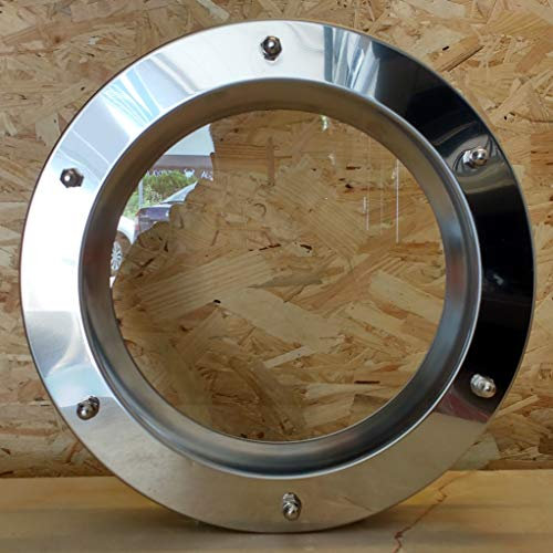 Ojo de buey para puerta de acero inoxidable brillante, 350 mm de diámetro, vidrio transparente, tuercas ciegas