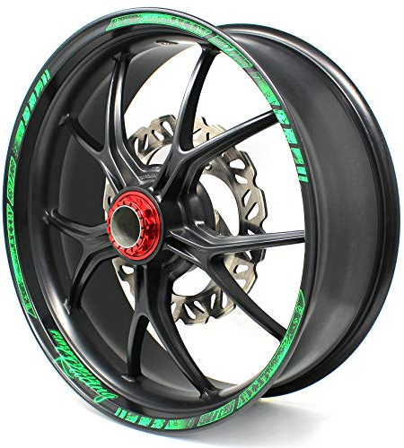 18 Teiliges Felgenrandaufkleber Neon Line Felgendesign inkl. Felgenbettaufkleber Komplett-Set -Finest Folia passend für 17 Zoll & 16 18 19 Felgen Motorrad Auto Fahrrad MR003 (Neon Grün, Matt)