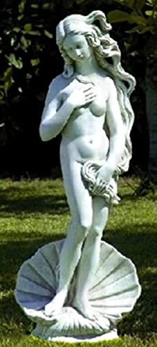 Casa Padrino Jugendstil Gartendeko Skulptur/Statue Venus mit Muschel Grau Ø 32 x H. 85 cm - Steinfigur Gartenskulptur