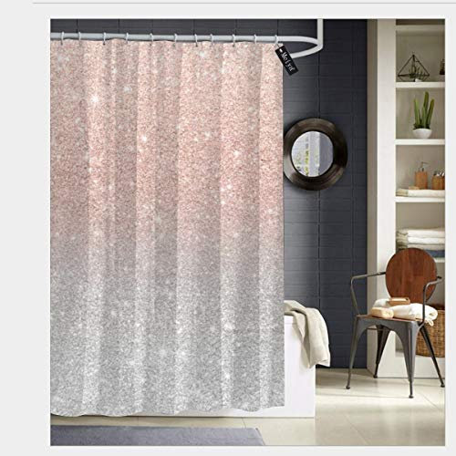 Sotyi-ltd Modern trendy rose gold glitter ombre silver glitter Shower Curtains with 12 Hooks,Durable Waterproof Fabric Bathroom Curtain 72 x 72(not real glitter,only printed)