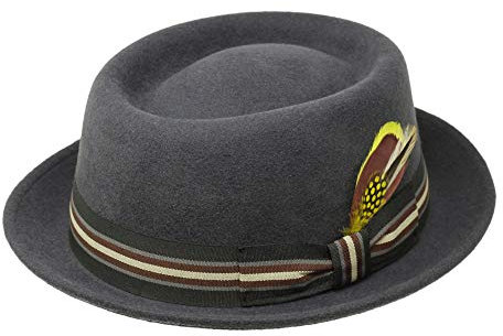 Borges & Scott Premium Defoe - Porkpie Hut mit Abnehmbarer Feder - 100% Wollfilz - Wasserabweisend - Für die Reise aufrollbar - 60cm Dunkelgrau