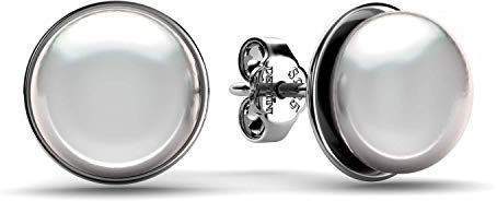 DEPHINI - Pendientes de perlas de plata de ley 925 - Joyería fina - Pendientes de gota de perlas reales del océano - Pendientes de tuerca blancos para mujer - Chapados en rodio premium