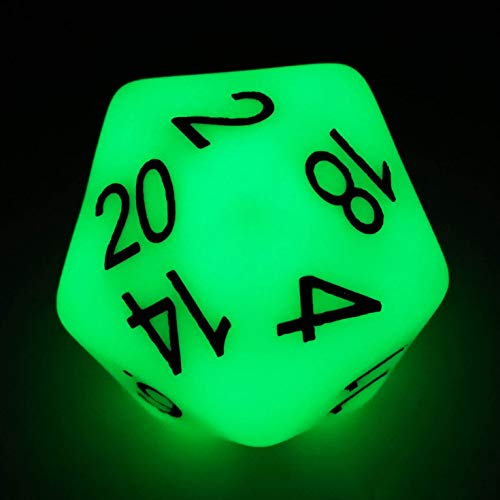 Bescon Jumbo Glowing D20 38MM, Big Size 20 Sides Dice Jade Glow In Dark, Big 20 Faces Cube 1.5 inch