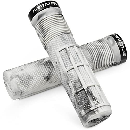 MARQUE Race Mountain Bike Handlebar Grips – Single Lock-On Ring Collar MTB and BMX Bicycle Handle Bar with Non-Slip Grip, Knurly Gritty Pattern and Half Waffle Pattern (Marble)