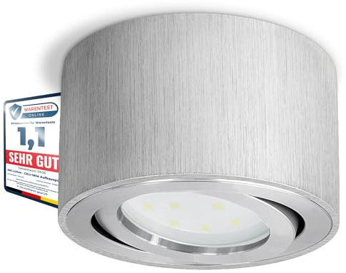 SSC-LUXon CELI-1A runde Aufbauleuchte LED slim schwenkbar mit fourSTEP - warmweiß 4W 230 Volt - Spotleuchte silber gebürstet