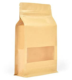 Evergreen Lot de 50 pochettes de rangement en papier kraft de alimentaire avec fenêtre à fond plat Marron Sacs réutilisables Fermeture éclair et thermoscellables avec encoche déchirable (120x220mm)