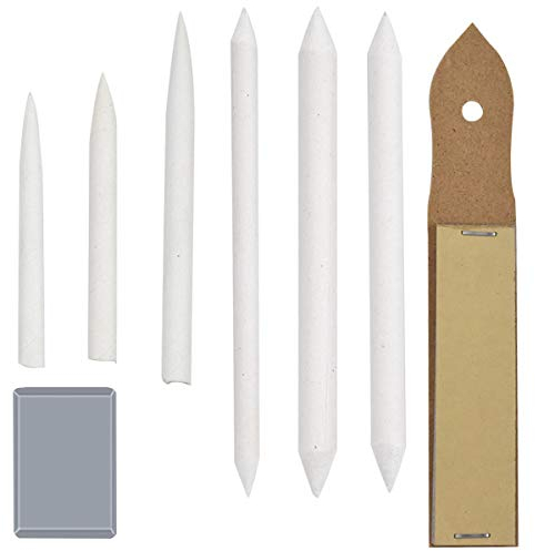 Papierwischer Set 8 Stück Blending Stümpfe und Tortillionen mit Bleistife Schleifpapier Spitzer Geknetete Radiergummi Skizze Zeichnungszubehör für DIY Student Skizze Zeichnen