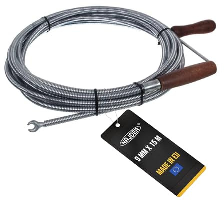 NAJDER Die Rohrreinigungsspirale mit Kralle abwasserspirale 9 mm für Rohre 75 mm (Verzinkter Stahl, 9 mm x 15 m)