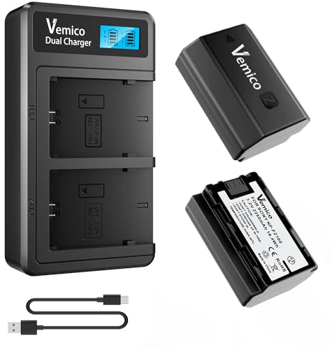 Vemico NP-FZ100 Akku Ladegerät Kit 2 Pack 2280mAh ersatzakku Typ C Dual LCD Ladegerät für Sony A7III/A7 IV/A7R III/A7R3/A9/A9S/A9R/A6600 (Vollkompatibel mit Original)