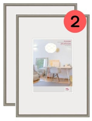walther design Bilderrahmen stahl 29,7 x 42 cm (DIN A3) mit Kunstglas Doppelpack, New Lifestyle Kunststoffrahmen KVX342DD