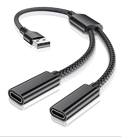 RUXELY USB auf Doppel USB C Buchse Adapter,Dual Typ A Ladekabel Splitter für MagSafe iPhone 12 13 15 Pro Max 14,XR,iPad Air 5 Mini 6,Samsung Galaxy S23,Tab S9 Ultra,S22 S21 S20 S10 A13 A14 A21 A40 A53
