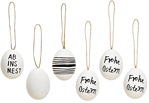 matrasa 12er Set Deko Ostereier - ECHTE Eier - Schwarz Weiß - Hänger Osterdeko Dekoeier