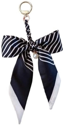 Porte Clef Personnalisé Soie Noeud Papillon Perle En Soie Porte-Clés Anneau Sac Pendentif Pour Femme Rayure Noir