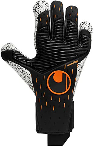 uhlsport Speed Contact Supergrip + HN Torwarthandschuhe, für Erwachsene, Unisex, Schwarz/Weiß/Neonorange (Mehrfarbig), 10,5