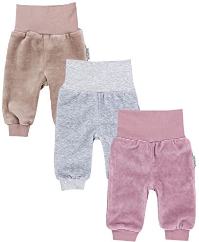 TupTam Baby Mädchen Nicki Hose Jogginghose 3er Pack, Farbe: Melange Grau/Beige/Rosa, Größe: 68