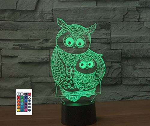 SUPERRUIDALONG 3D Eule Fernbedienung 16 Farben Nachtlichter Illusion Acryl LED Tisch Nachttisch Lampe Kinder Schlafzimmer Schreibtisch Dekor Geburtstag Geschenke Spielzeug für Kinder