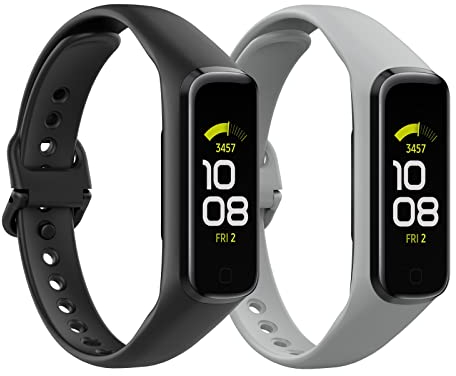 MoKo 2 Stück Armband Kompatibel mit Samsung Galaxy Fit 2, Weiches TPE Ersatzarmband Uhrenarmband Sportarmband für Damen Herren, Schwarz/Grau