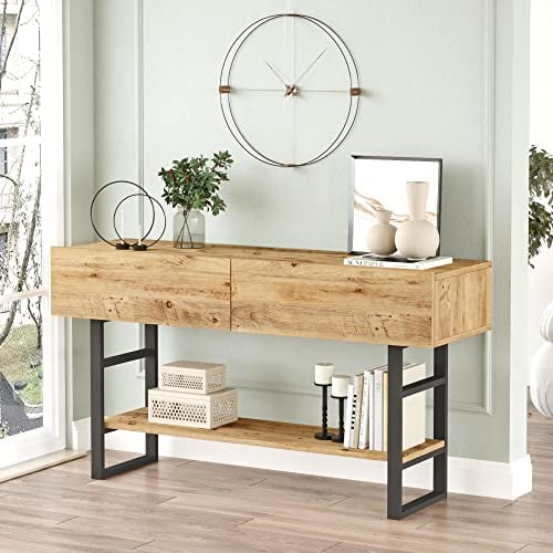 [en.casa] Konsolentisch Lappeenranta Sideboard mit 2 Türen Flurtisch 139x43x76 cm Beistelltisch mit Ablage Büro Wohnzimmer Industrial Eiche rustikal/Schwarz