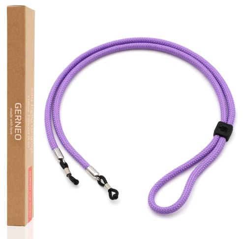 GERNEO® – DAS ORIGINAL – Florenz – Premium Brillenband für Sonnenbrillen & Lesebrillen Amethyst mit Silber Halterungen – verstellbar mit Kabelzug & Logogravur