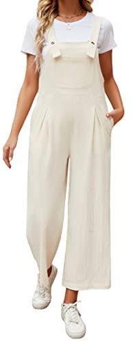 iChunhua Summer Casual Wide Leg Overalls Long Jumpsuits Adjustable Straps Baggy Bib Dungarees for Women uk Size 14 Apricot Large