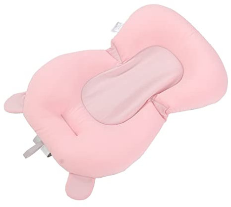 Baby Bath Tub Seat Cushion, Floating Safe Foldable Infant Bathing Support Mat Adjustable Bath Pad Bath Support Seat Shower Mat Infant Newborn Bath Pillow Seat Pad for Bathtub (Pink Bear)