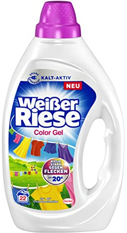 Weißer Riese Color Gel (22 Waschladungen), Color Waschmittel sorgt für strahlend saubere Wäsche & wirkt riesig stark gegen Flecken, Kalt-Aktiv schon ab 20° C, 100% recycelbar