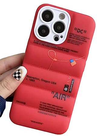 IAIYOXI Puffer Hülle mit Sportschuhen, Marken-Design für iPhone 13, Sneakers Ins Weiß oder Schwarz Label Soft Cover - Rot Puffy Cover für iPhone 14 13 12 11 Pro Max Plus X XS XR 7 8 (rot)