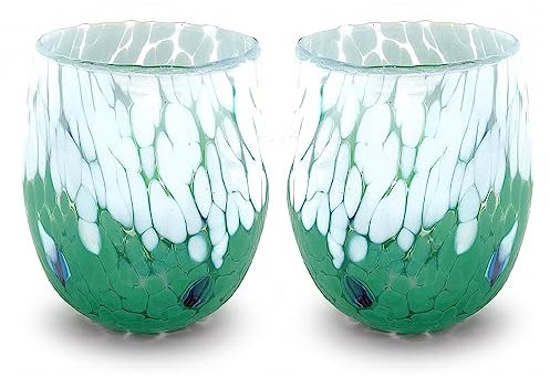 MAZZEGA ART & DESIGN - 2 Bicchieri Acqua Big Bicolor in Vetro Soffiati e Lavorati a Mano con Murrine di Murano, linea “I Colori di Murano” 435 ml. Made in Italy (Verde, 2)