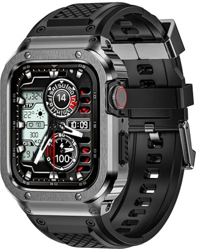 Deczone Correa de silicona con carcasa de acero inoxidable compatible con Apple Watch Series 9, 8, 7, de 45 mm, correas de iWatch cubierta protectora de metal resistente para hombres (gris)