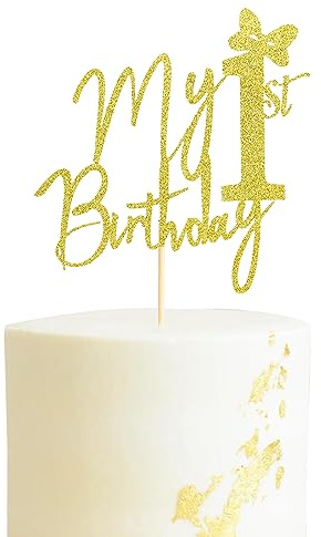 Arthsdite My 1st Birthday Cake Topper, Miss Onederful Cake Decor, Baby Girl 1st Birthday Party Decorations - Gold Glitter