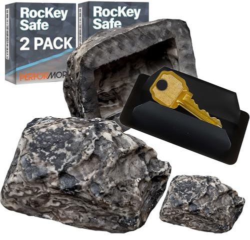 Performore 2 Pack of Hide a Key Outside in a Fake Rock - Realistic Fake Stone with Easy-Access Loose Bottom, Hidden Safe for House Yard Garden, 3.4 x 2, Looks Like Real Stone, Weatherproof Resin
