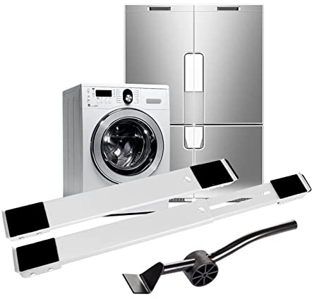 Estructura para lavadora con ruedas, refuerzo para frigorífico, guía de rodillos para muebles, ajustable 45-72 cm, carga de oso 700 kg, estable y antideslizante, para lavadoras, secadoras (blanco)