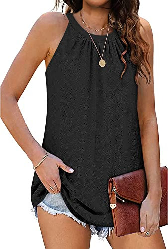 WNEEDU Canottiere da Donna Canottiere Eleganti Canottiere estive Senza Maniche Camicette Camicie Top Nero L