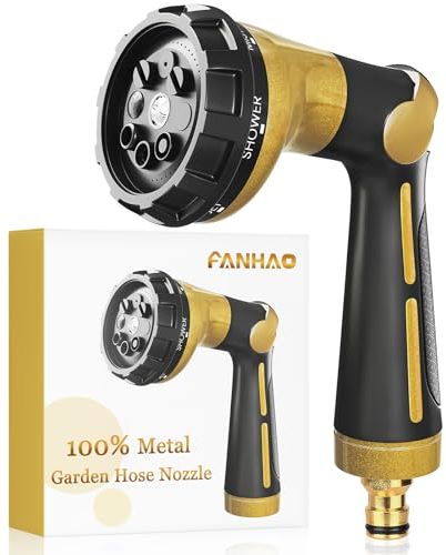 FANHAO oquilla de manguera de jardín,resistente 8 patrones de rociado,boquilla pulverizadora de alta presión con control con el pulgar y válvula de cierre para regar césped y plantas-Amarillo