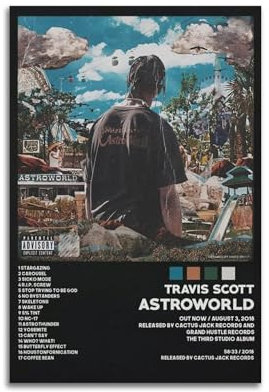 Travis Poster Astroworld Tracklist-Albumcover-Poster, dekorative Malerei, Leinwand, Wandposter für Raumdekoration, ästhetische Sportlandschaft, Büro, Raumdekoration, Geschenk, 30 x 45 cm, ungerahmter