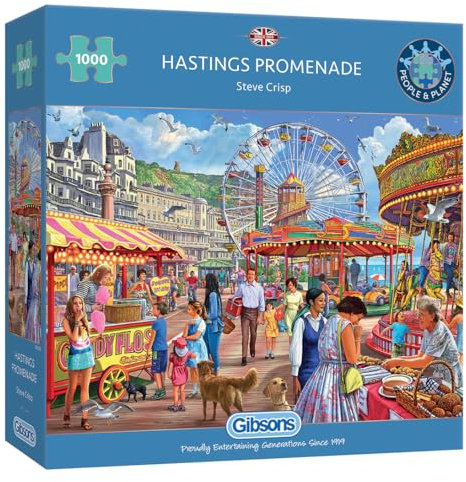Gibsons Hastings Promenade Age 12+ 1000 Piece Jigsaw Puzzle | Seaside Nostalgia Sustainable Jigsaw Puzzle for Adults Teen | Premium 100% Recycled Board | Great Gift | Gibsons Games