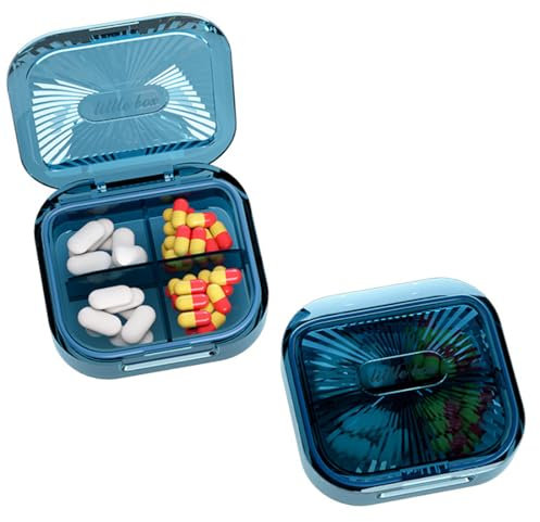 Pilulier Semainier - Pilulier Quotidien Portable Compartiments, 4 Compartiments pilulier Organiseurs personnels de comprimés de poche Pour Médecine Voyage Quotidien. (Bleu)