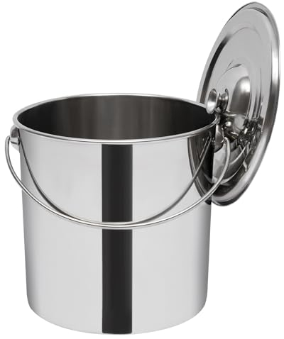 Acier Inoxydable Seau Marmite INOX avec Couvercle 20L Grande Capacité Seau en Acier Inoxydable avec Cuillère à Eau en Acier Inoxydable et Poignée Convient aux Familles et aux Restaurants
