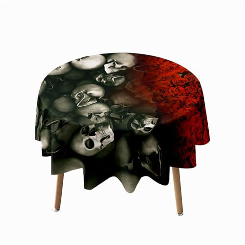 Highdi Runde Tischdecke Abwaschbar Tisch Decke, Rund Tischwäsche Geeignet für Küche, Esszimmer, Esstisch, Couchtisch, Gartentisch (Totenkopf-Aufdruck 4,Durchmesser 140cm)
