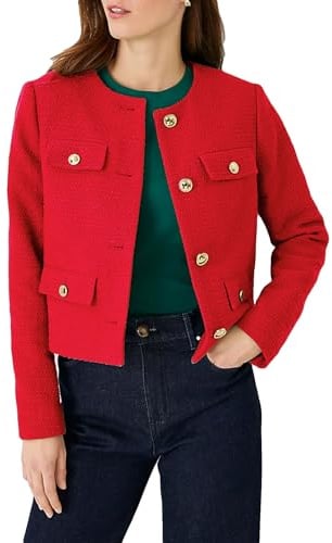 YEXPINE Vestes de Blazer en Tweed raccourcies pour Femmes élégantes et Minces sans col d'affaires Tenues décontractées