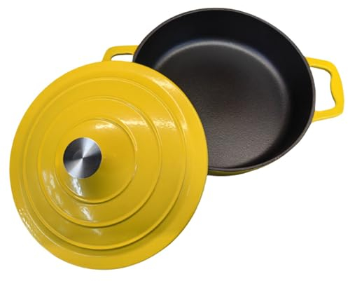 Mswborml Rund Gusseisen Bräter/Cocotte 26 cm, 2,5 L, Robuste Emaillierter Gusseisen Bräter mit Deckel, Traditioneller Holländischer Topf Schmortopf Gusseisen für Alle Herdarten Geeignet, Gelb